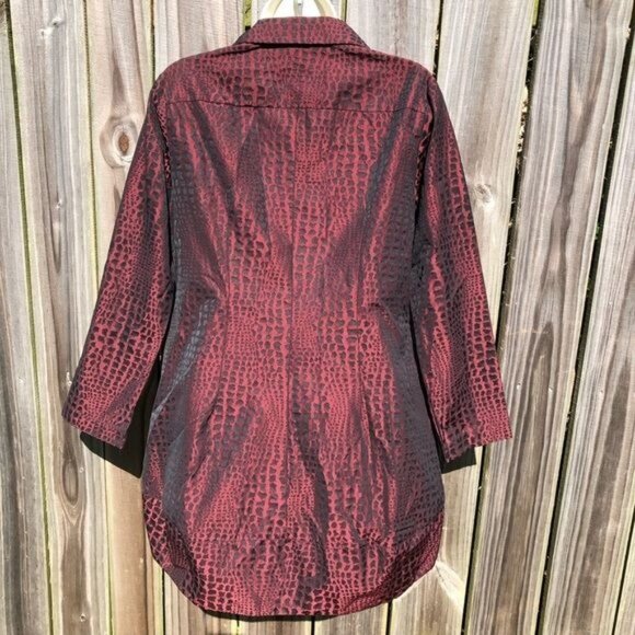 Sun Kim Small Jacket Red Black Cheetah Leopard Blazer Top Long Sleeve Metallic - Picture 4 of 7